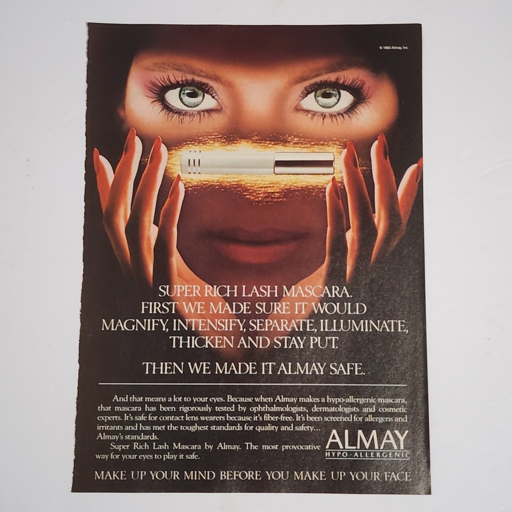 Vintage 1983 Almay Super Rich Lash Mascara Print Ad Clipping 8x10.5 Retro Beauty